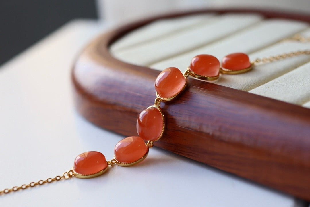 Natural Southern Red Agate bracelet (  Sterling 925 )