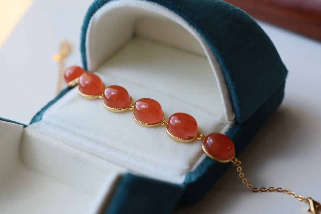 Natural Southern Red Agate bracelet (  Sterling 925 )