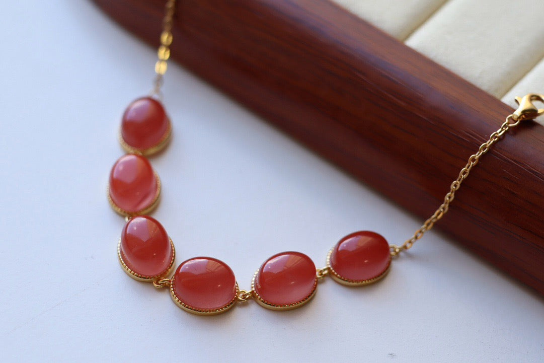 Natural Southern Red Agate bracelet (  Sterling 925 )
