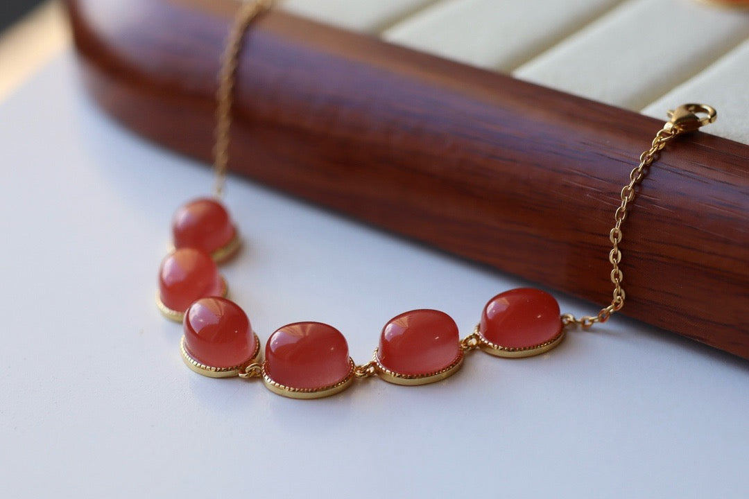 Natural Southern Red Agate bracelet (  Sterling 925 )