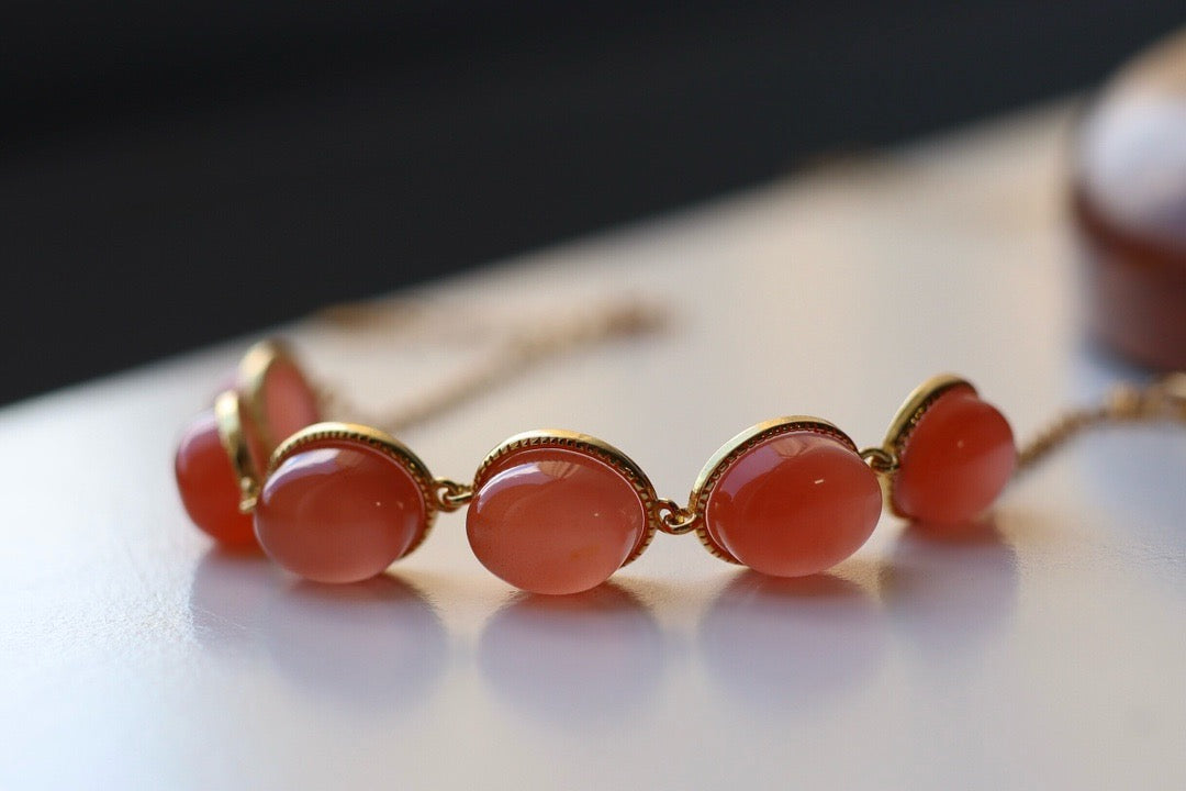 Natural Southern Red Agate bracelet (  Sterling 925 )