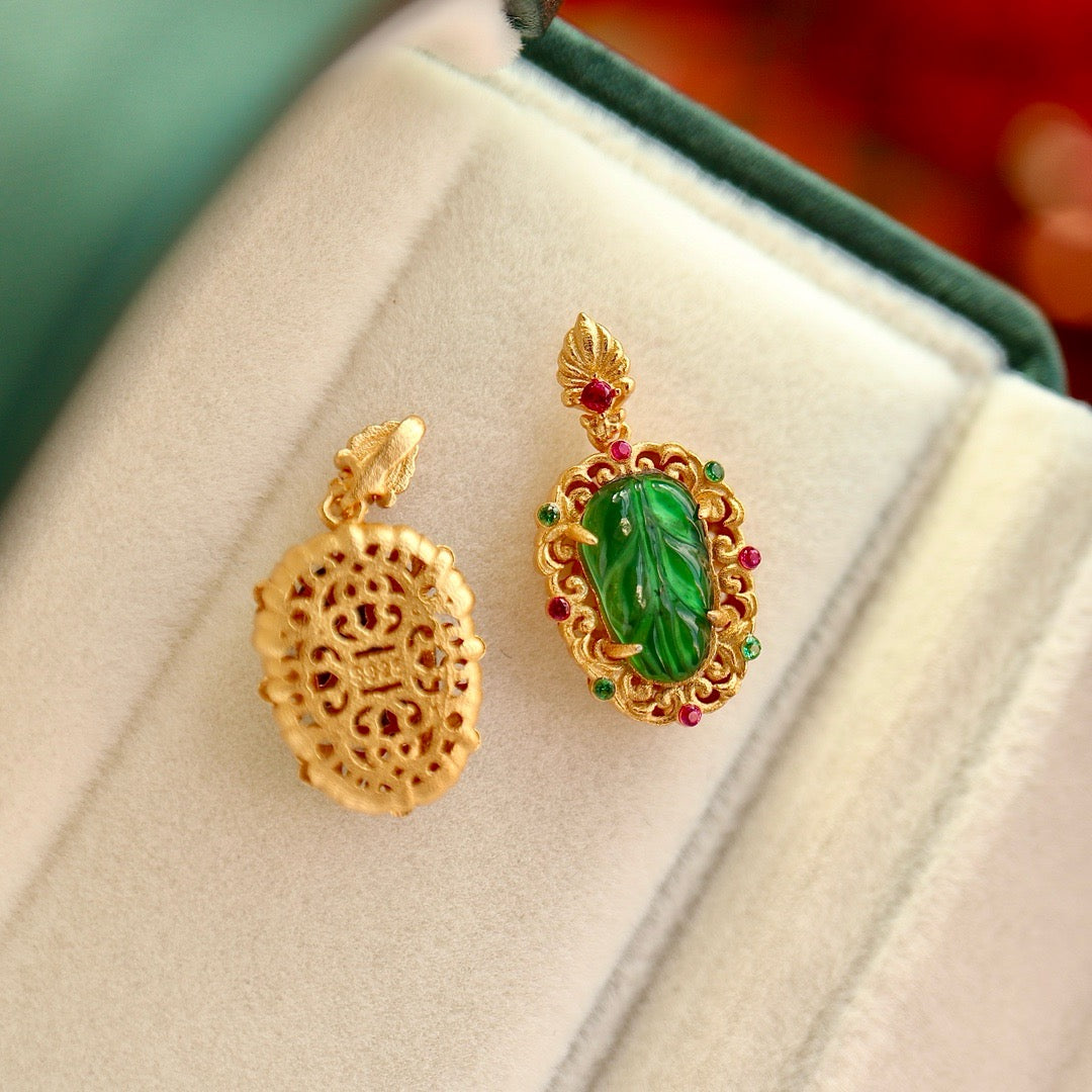 Tree leave shape natural Chrysoprasus necklace