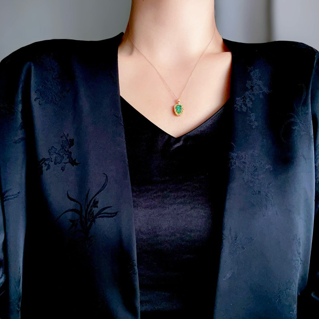 Tree leave shape natural Chrysoprasus necklace