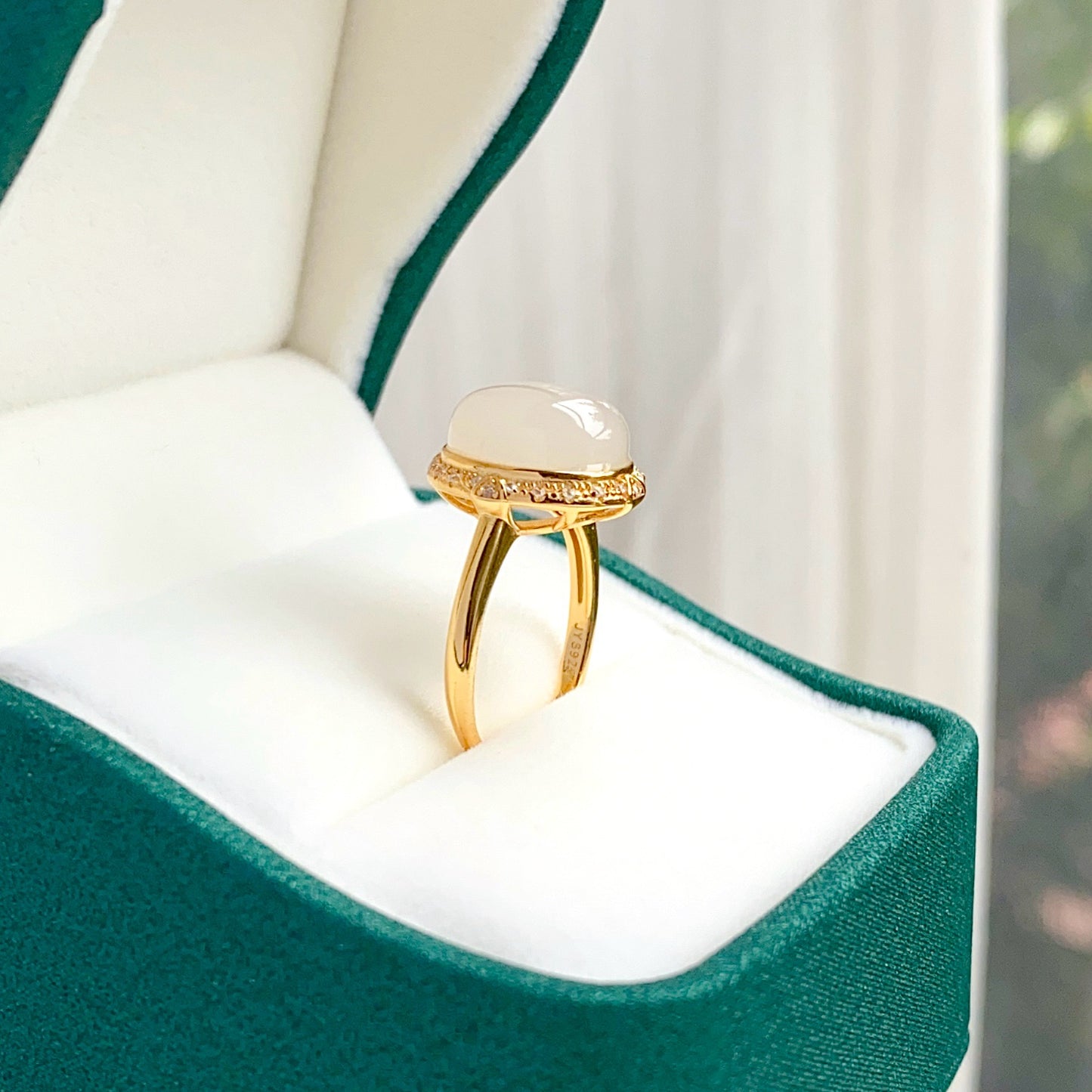Nature Milky White HeTian Jadite Ring with Oval Shape( Adjustable）
