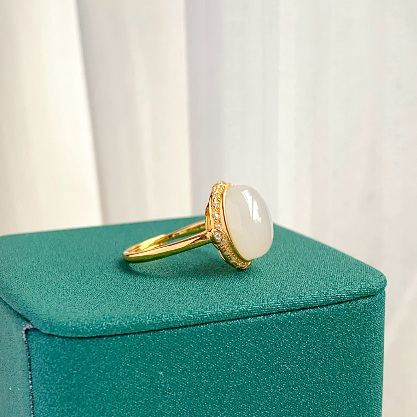 Nature Milky White HeTian Jadite Ring with Oval Shape( Adjustable）