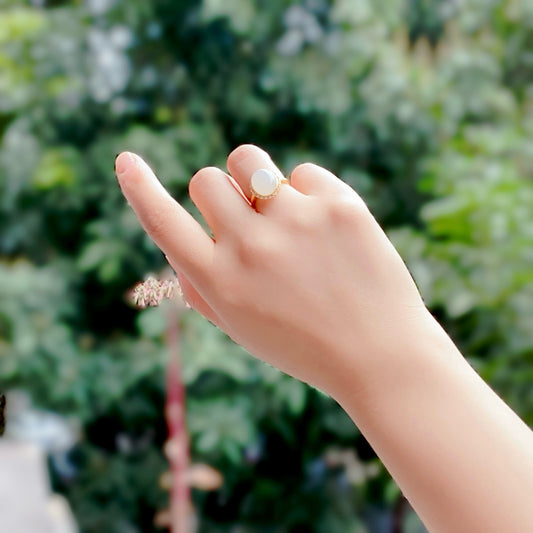 Nature Milky White HeTian Jadite Ring with Oval Shape( Adjustable）