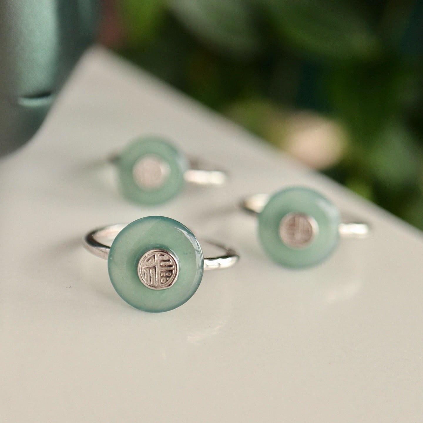 HeTian Jade with water Blue Jade Ring (adjustable)