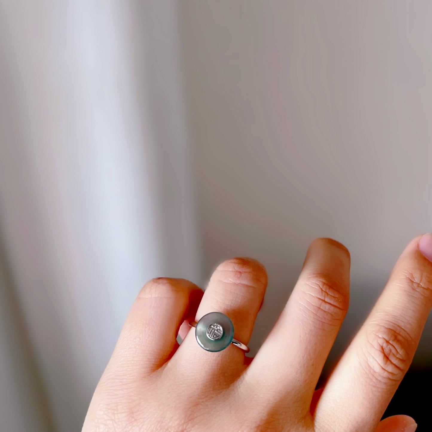 HeTian Jade with water Blue Jade Ring (adjustable)