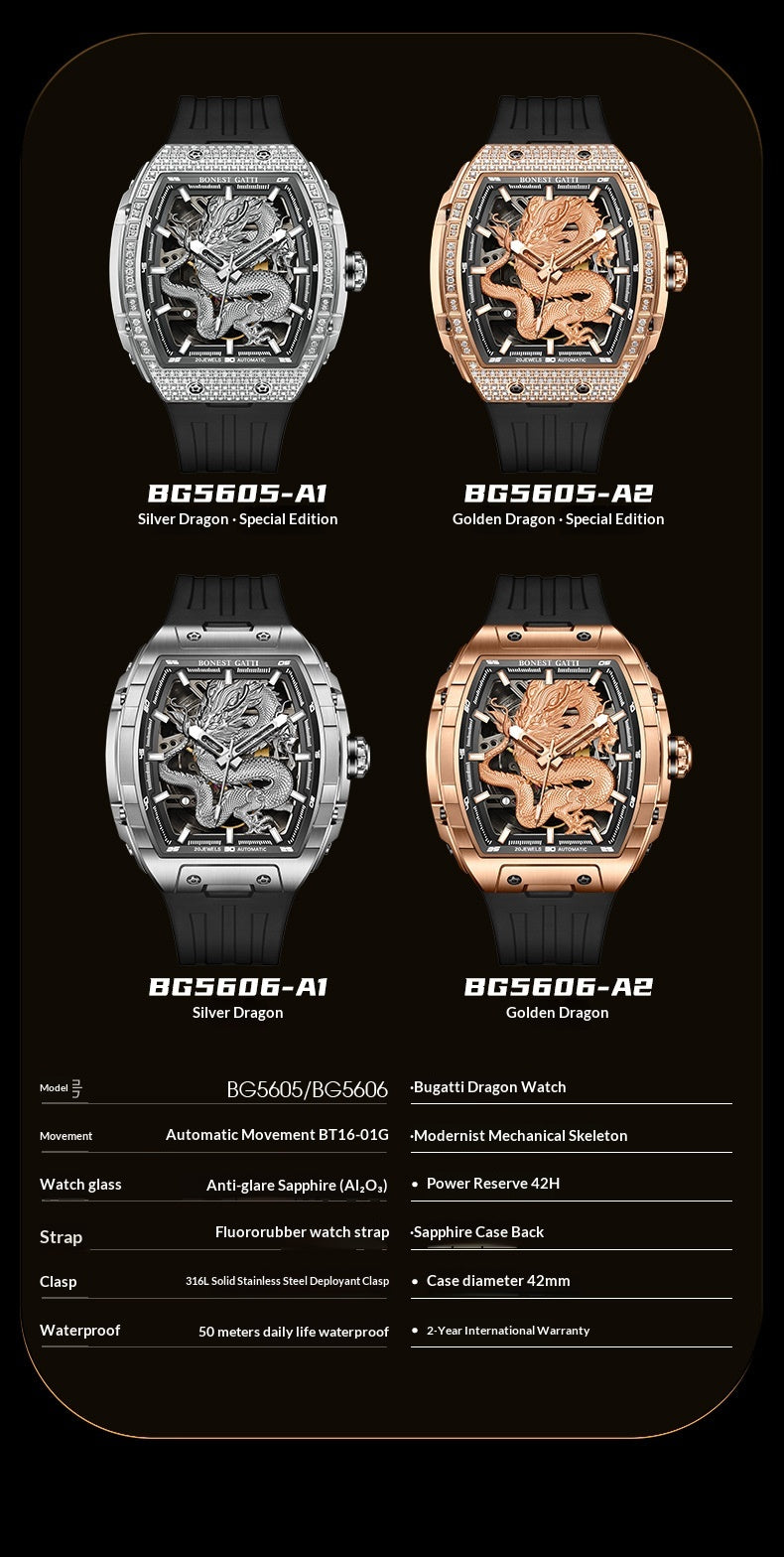 Bonest Gatti Dragon Dial Design  Mechanical engineering Fashion and Luxury watch for Man