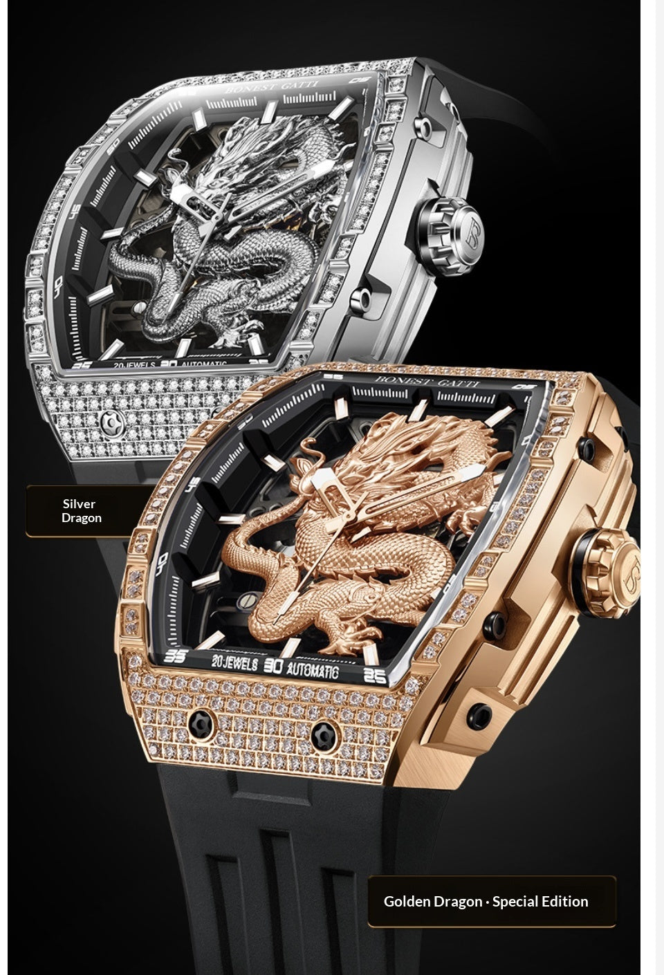 Bonest Gatti Dragon Dial Design  Mechanical engineering Fashion and Luxury watch for Man