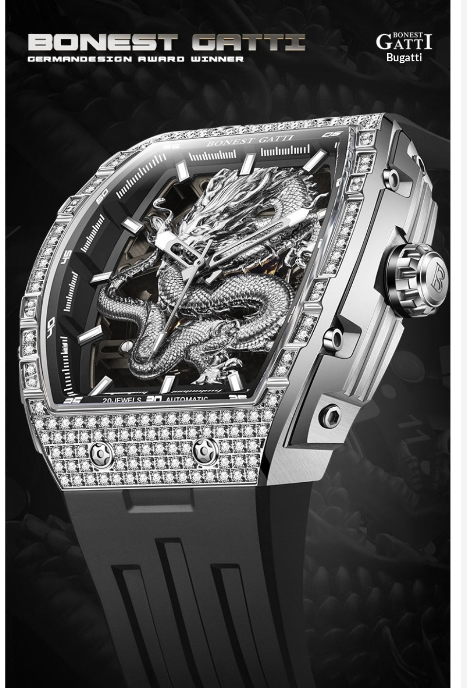Bonest Gatti Dragon Dial Design  Mechanical engineering Fashion and Luxury watch for Man