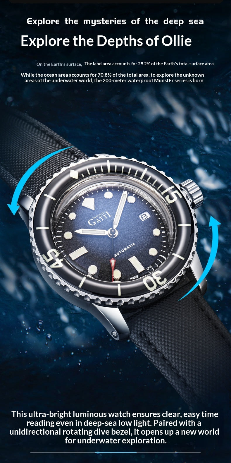 BONEST GATTI professional diving watch with fashion stylish for Men