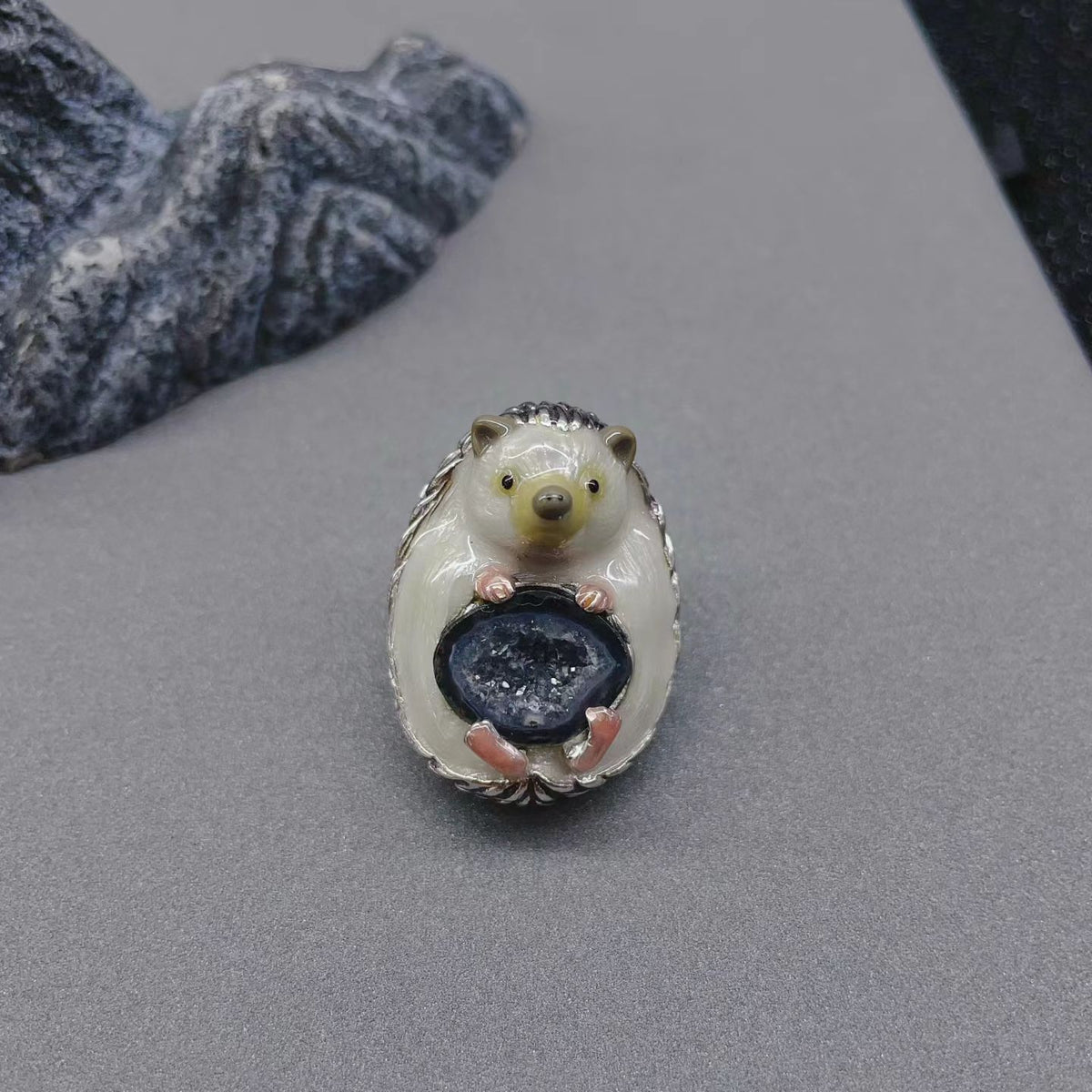 One-of-kind Hedgehog Geode Brooch & Pendant