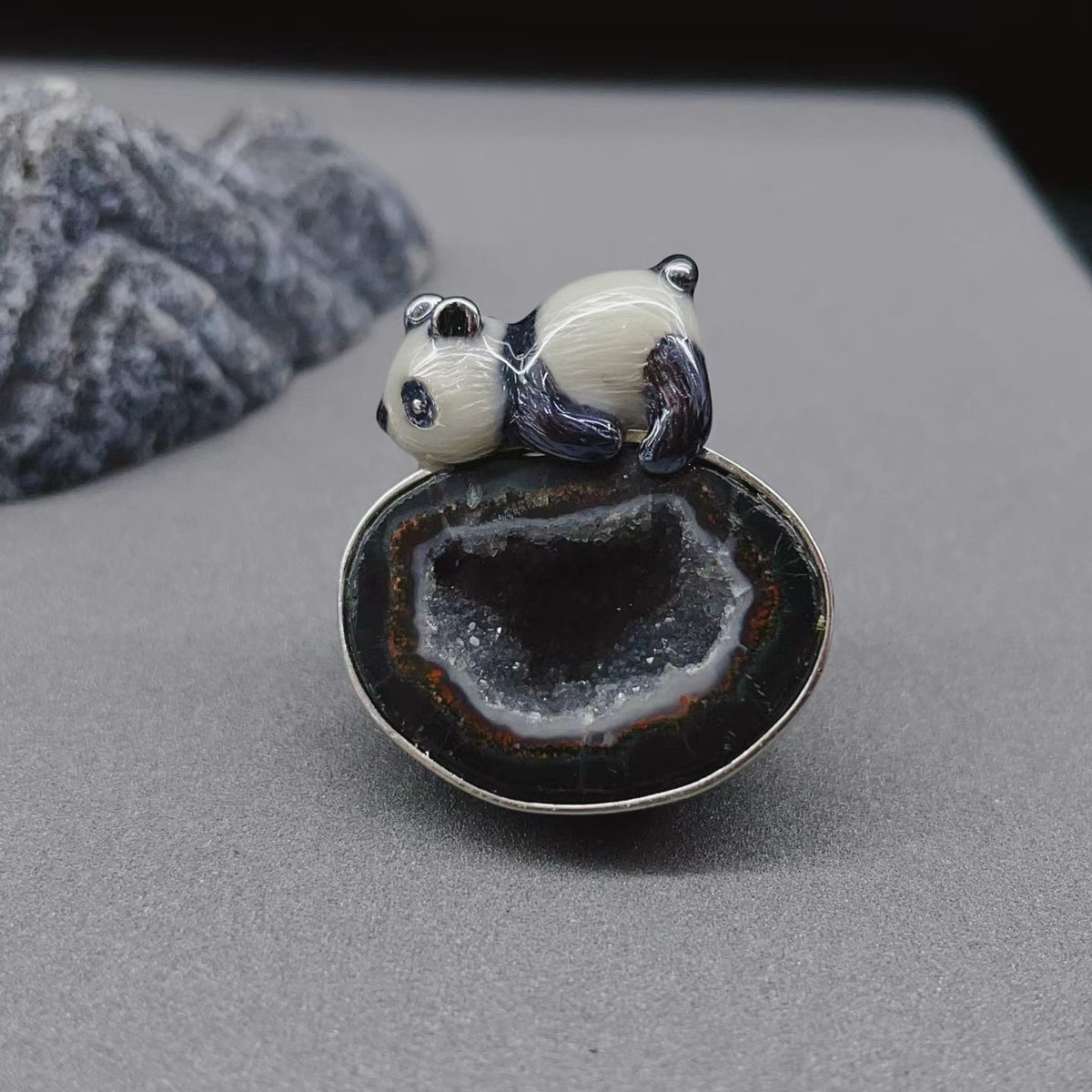 Panda Geode Brooch Pendant · Treasure Bowl Crystal