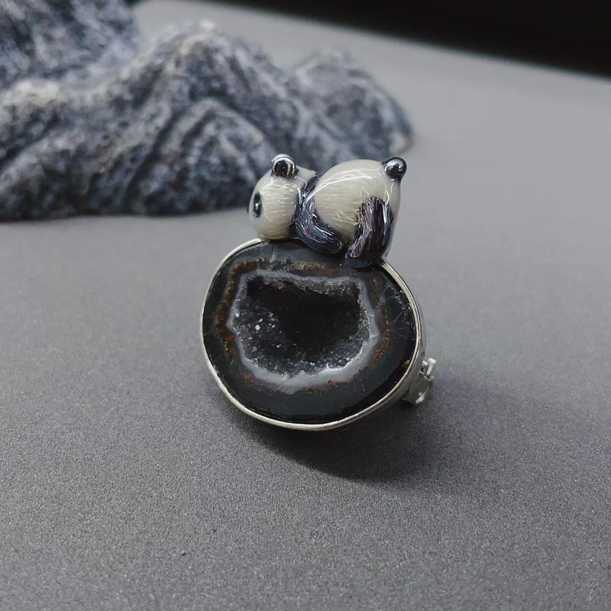 Panda Geode Brooch Pendant · Treasure Bowl Crystal