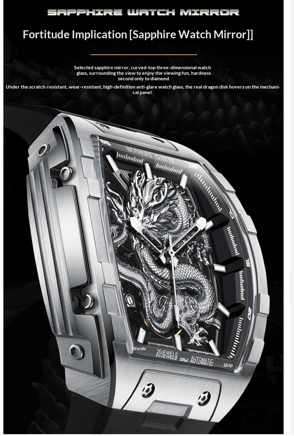 Bonest Gatti Dragon Dial Design  Mechanical engineering Fashion and Luxury watch for Man